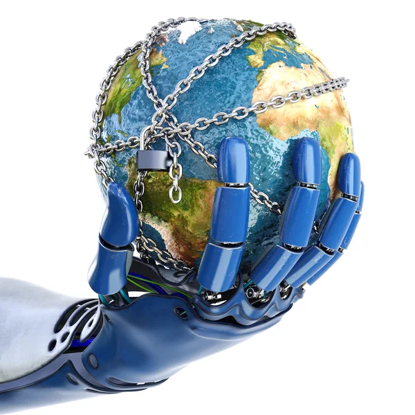 Hand van robot houden van de aarde — Stockfoto