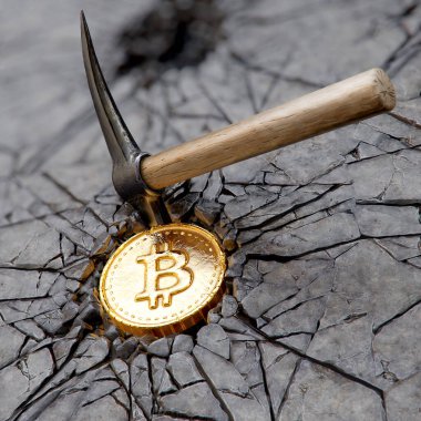 Kazmayla Bitcoin madenciliği kavramı. 3d illüstrasyon