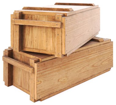 Beyaz arka planda izole edilmiş ahşap kutu. 3B illüstrasyon.