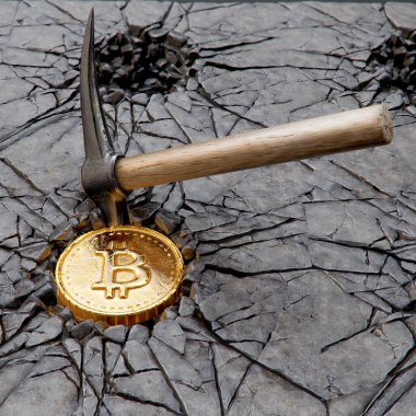 Kazmayla Bitcoin madenciliği kavramı. 3d illüstrasyon