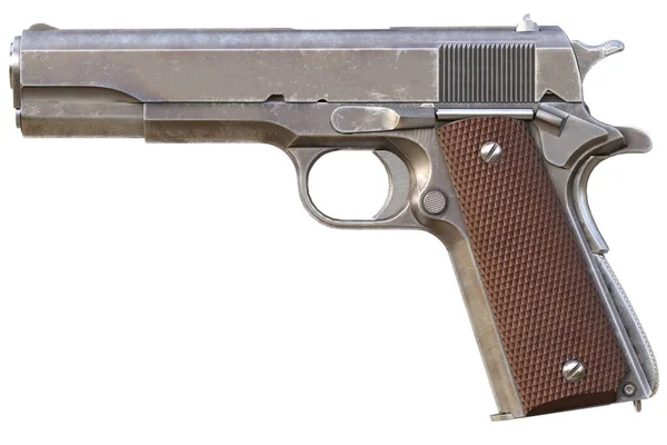 Półautomatyczny Pistolet Odizolowany Białym Tle Renderowanie — Zdjęcie stockowe