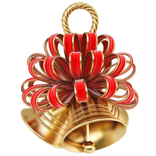 Golden bells with red bow. — Stock Photo, Image
