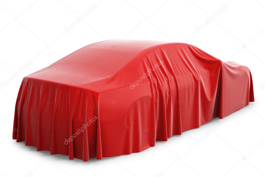 Car covered with a red cloth.