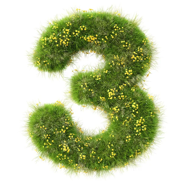 Numer 3 z zieloną trawę — Zdjęcie stockowe