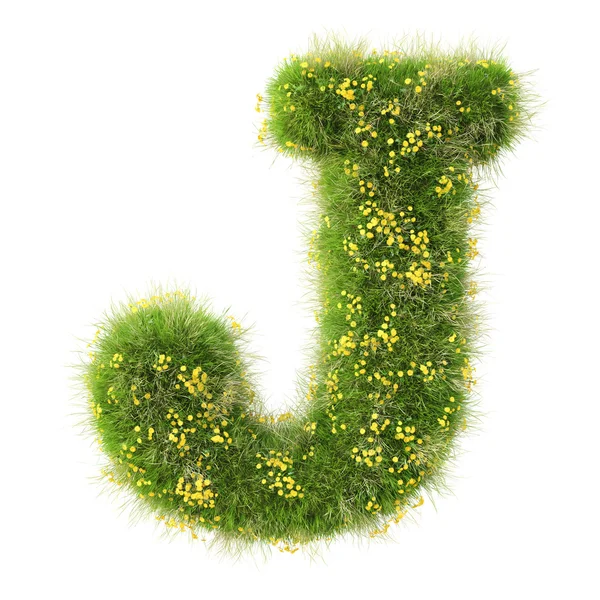 J brev från grönt gräs och blommor — Stockfoto