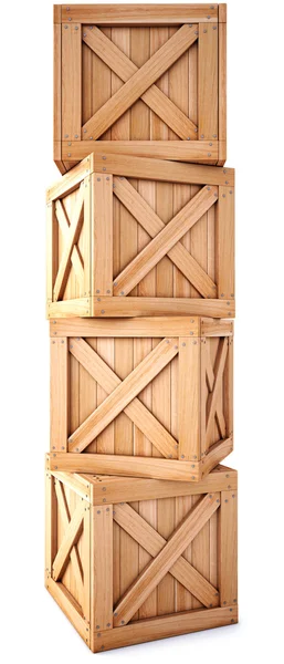Caixas de madeira em fundo branco — Fotografia de Stock