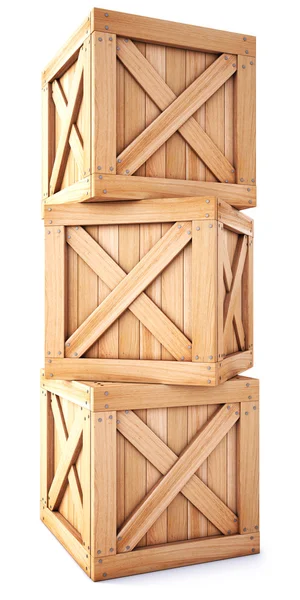 Cajas de madera sobre fondo blanco —  Fotos de Stock