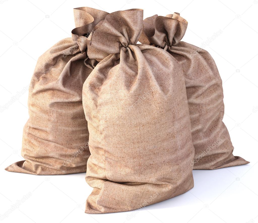 Bags from a sacking on a white background.