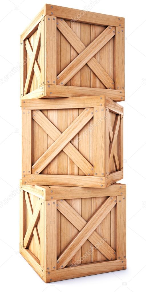 Wooden boxes on white background
