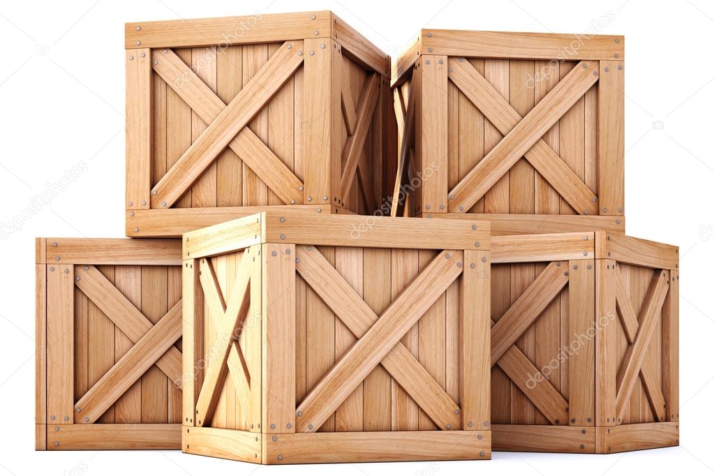 Wooden boxes on white background