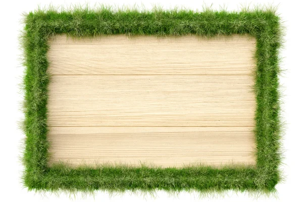 Wooden billboard with edges from grass — Stock Photo, Image