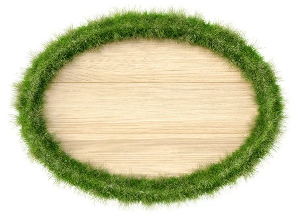 Wooden billboard with edges from grass — Stock Photo, Image