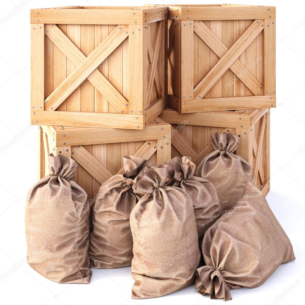 Wooden boxes with bags