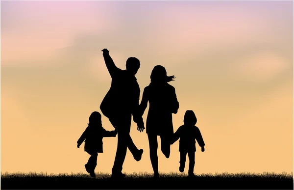 Familie silhouetten in de natuur. — Stockvector