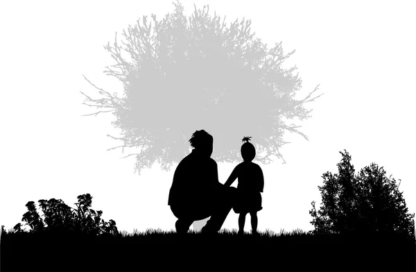 Familie silhouetten in de natuur. — Stockvector