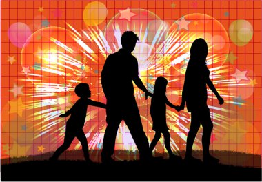 Doğada aile siluetleri.