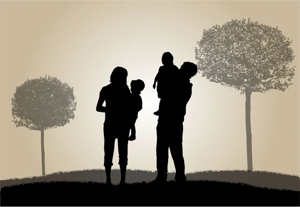 Familiensilhouetten in der Natur. — Stockvektor