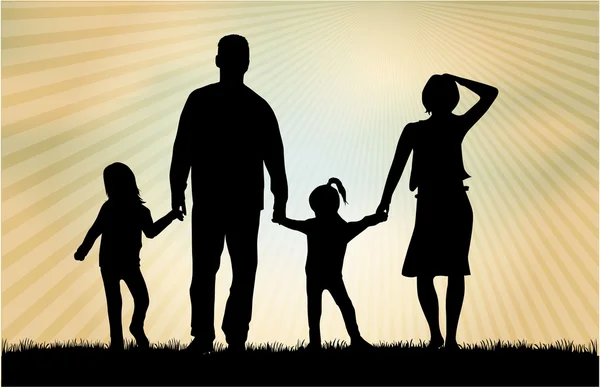 Family silhouettes in nature. — Stock Vector