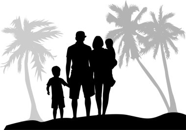 Aile palmiye ağaçları altında.