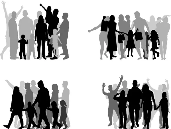 Family silhouettes ,large group of people. — Stock Vector