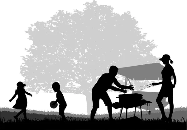 Familie picknick in de tuin — Stockvector