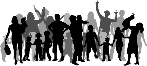 Group of people. Crowd of people silhouettes. — Stock Vector