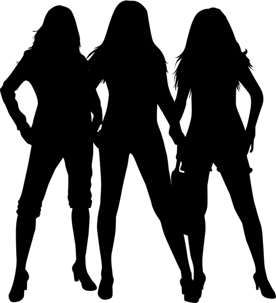 Silhouettes noires de trois femmes . — Image vectorielle