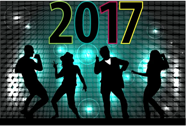 Silhouettes celebrate the new year. — Stock Vector