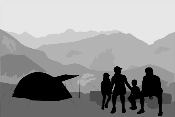 Familia de vacaciones - camping . — Vector de stock