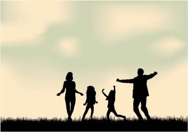 Doğada aile siluetleri.