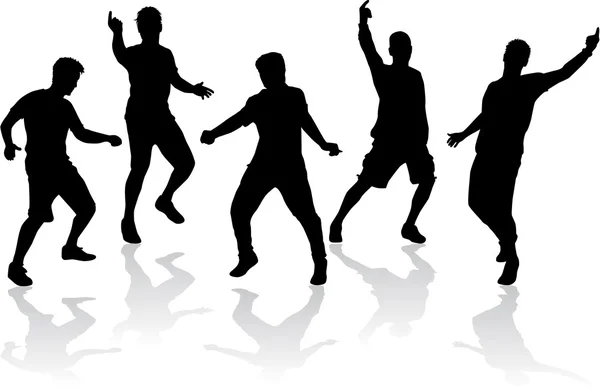 Siluetas masculinas bailando . — Vector de stock