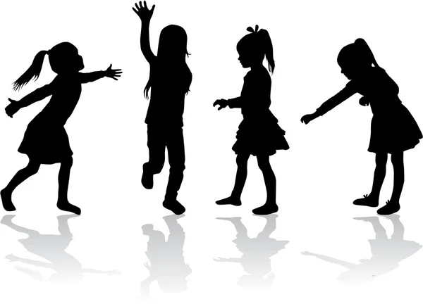 Silhouetten van spelende kinderen. — Stockvector