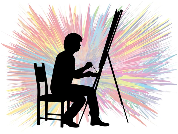 Artist painted the picture on an easel. — Stock Vector