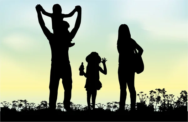 Family silhouettes in nature. — Stock Vector