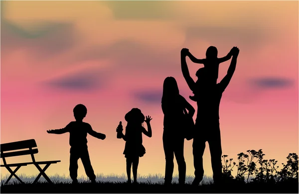 Silhouet van een gelukkige familie. — Stockvector