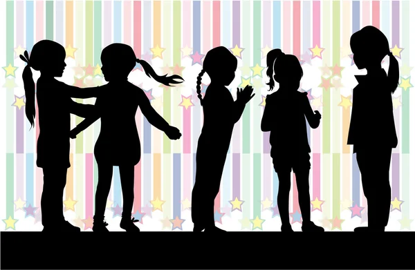 Black silhouettes of girls on a colored background. — Stock Vector