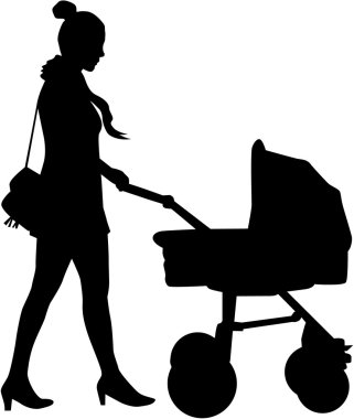 Bebek arabası çocuk ile anne yürür.