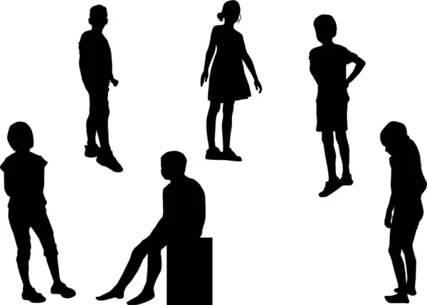 Silhouettes Noires Pour Enfants Dans Nature — Image vectorielle