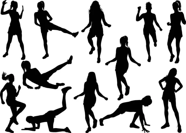 Silhouettes Noires Pour Enfants Dans Nature — Image vectorielle