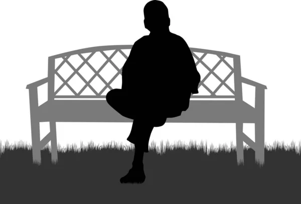 Black Silhouette Man Sitting Bench — Stock Vector