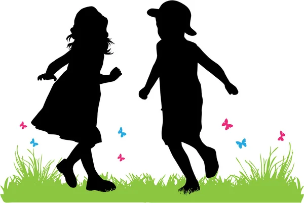 Children silhouettes — Stock Vector