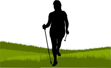 nordic walking ile kadınların siluet vektör.