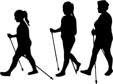 nordic walking ile kadınların siluet vektör.