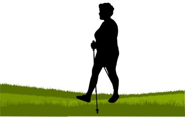 nordic walking ile kadınların siluet vektör.