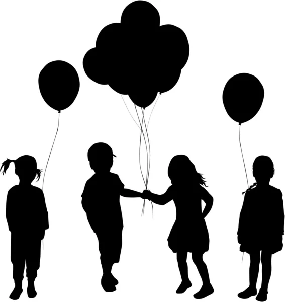 Balon ile çocukların Silhouettes. — Stok Vektör