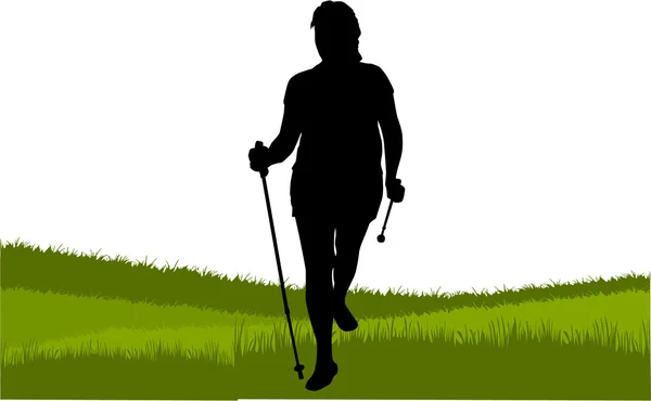 Silhouette vectorielle des femmes avec marche nordique . — Image vectorielle