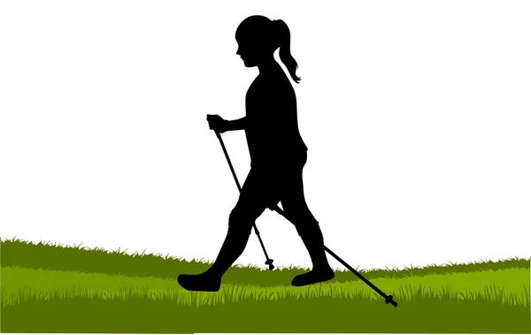 Nordic walking ile kadınların siluet vektör. — Stok Vektör