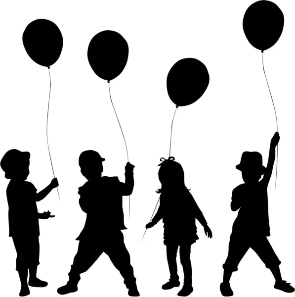 Silhouettes of children with balloon. — Stock Vector