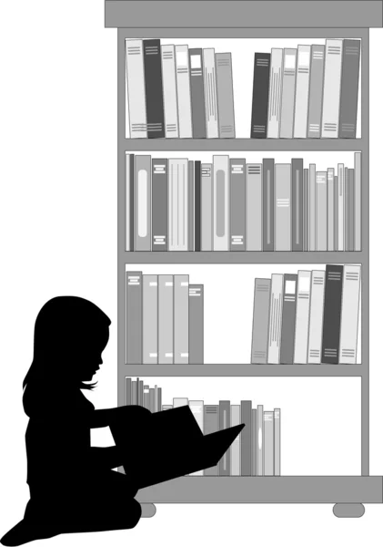 Silhouette eines Mädchens beim Lesen eines Buches. — Stockvektor