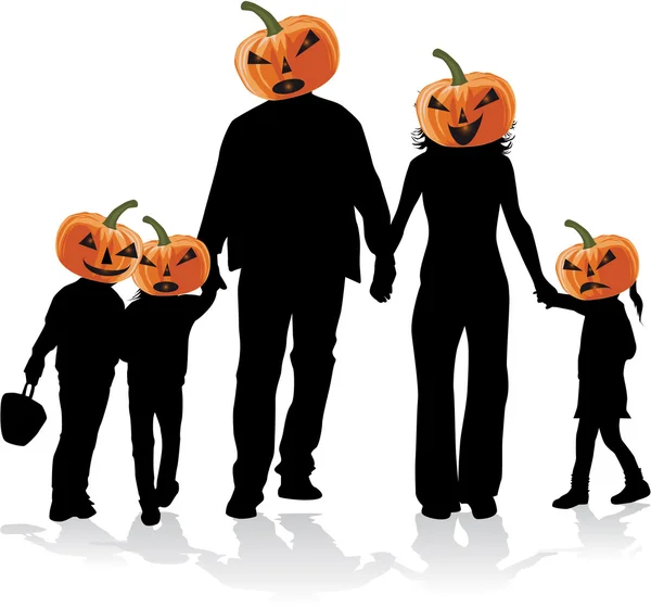 Halloween - silhueta de uma família — Vetor de Stock